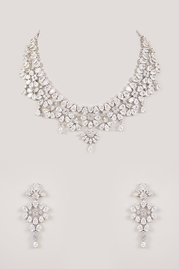 Silver Finish Cubic Zircon Necklace Set by Aura Trends at Pernia's Pop Up Shop