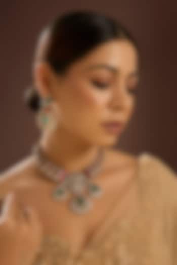 Gold Finish Kundan Polki & Ruby Stone Choker Necklace Set by Auraa Trends at Pernia's Pop Up Shop