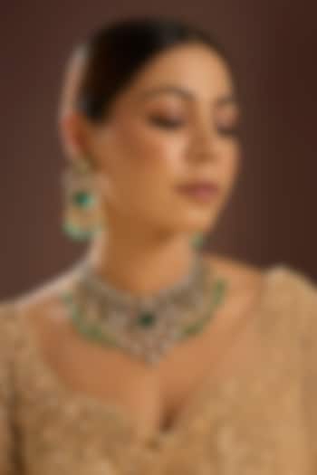 Gold Finish Kundan Polki & Emerald Stone Choker Necklace Set by Auraa Trends at Pernia's Pop Up Shop