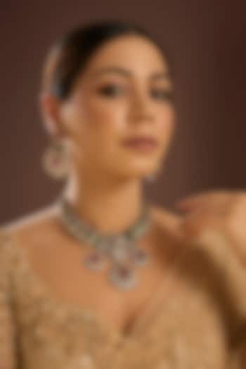 Gold Finish Kundan Polki & Emerald Stone Choker Necklace Set by Auraa Trends at Pernia's Pop Up Shop