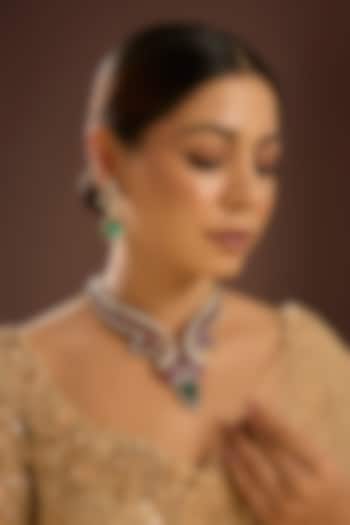 Gold Finish Ruby & Emerald Stone choker Necklace Set by Auraa Trends at Pernia's Pop Up Shop