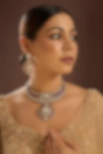 Gold Finish Kundan Polki & Ruby Stone Choker Necklace Set by Auraa Trends at Pernia's Pop Up Shop