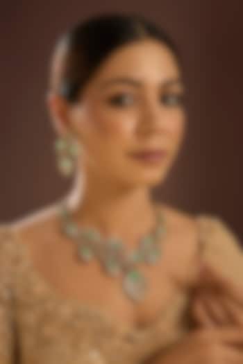 Gold Finish Kundan Polki & Mint Green Stone Choker Necklace Set by Auraa Trends at Pernia's Pop Up Shop