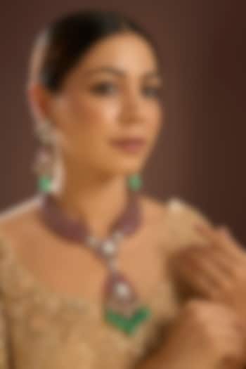 Gold Finish Emerald Drop & Ruby Beaded Handcrafted Choker Necklace Set by Auraa Trends at Pernia's Pop Up Shop