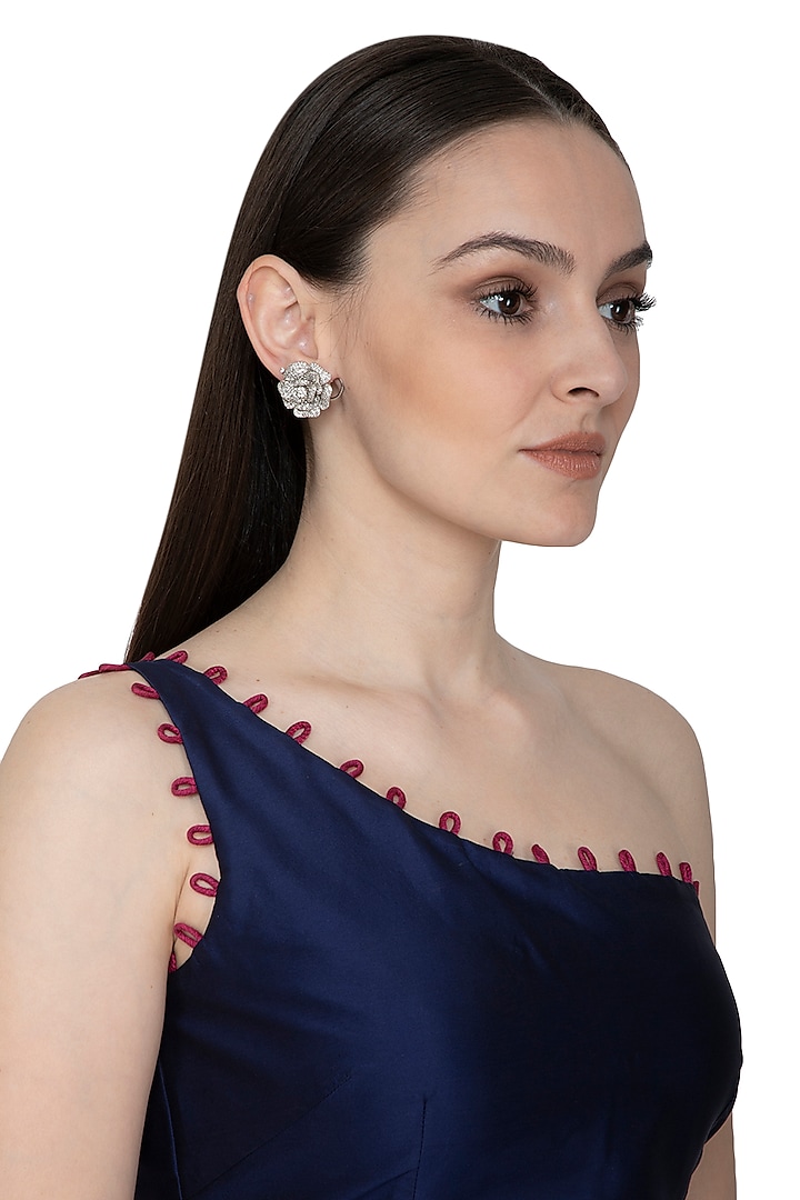 White Finish Diamante Stud Earring by Auraa Trends