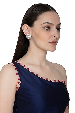 White Finish Diamante Stud Earring by Aura Trends