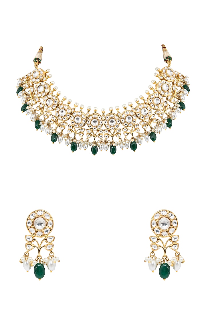 Gold Finish Pearl Drop Necklace Set by Aura Trends at Pernia's Pop Up Shop