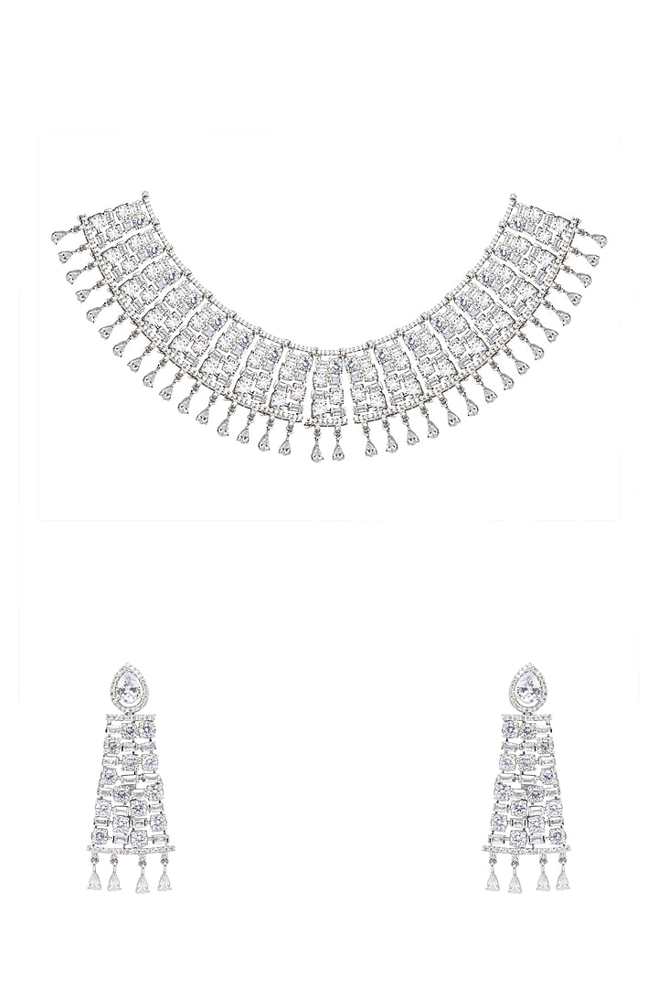 White Finish Diamante Necklace Set by Aura Trends at Pernia's Pop Up Shop
