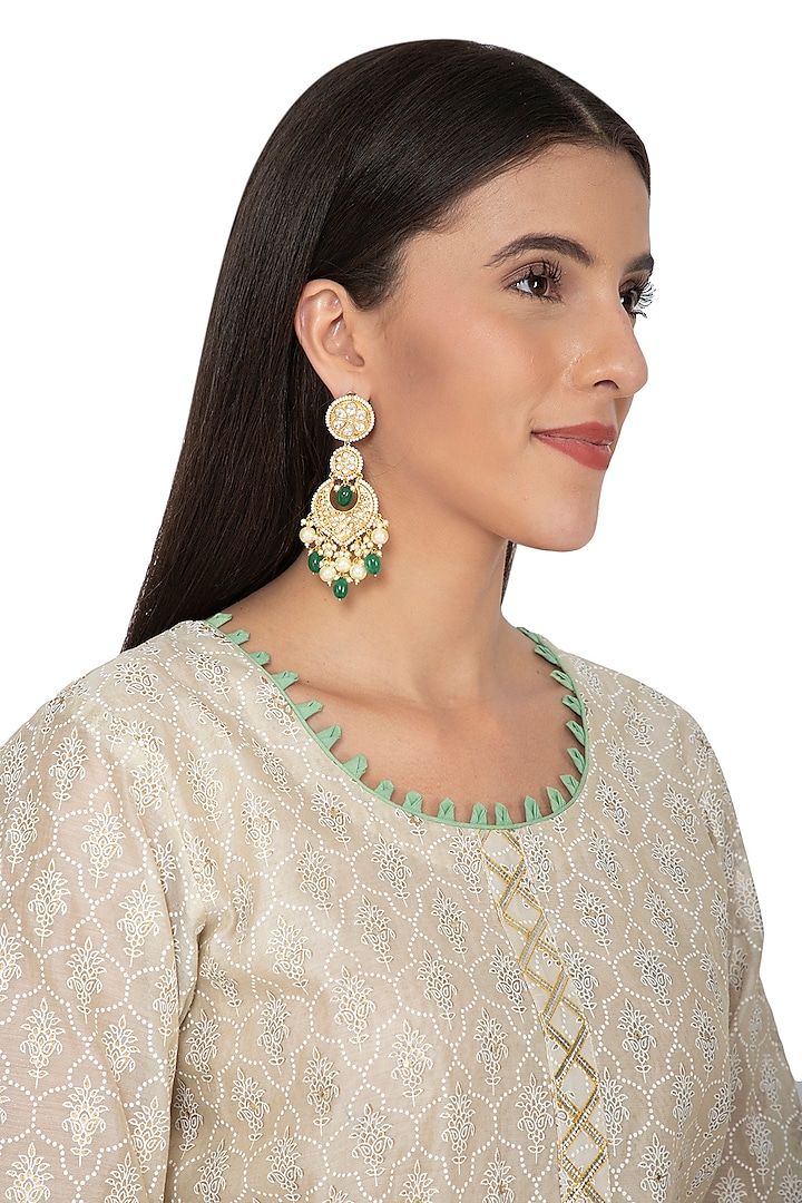 Gold Finish Chandbali Earrings by Auraa Trends