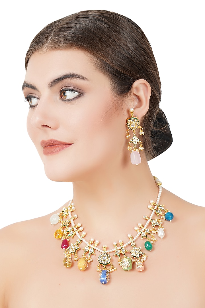Gold Plated Kundan Necklace Set by Aura Trends at Pernia's Pop Up Shop