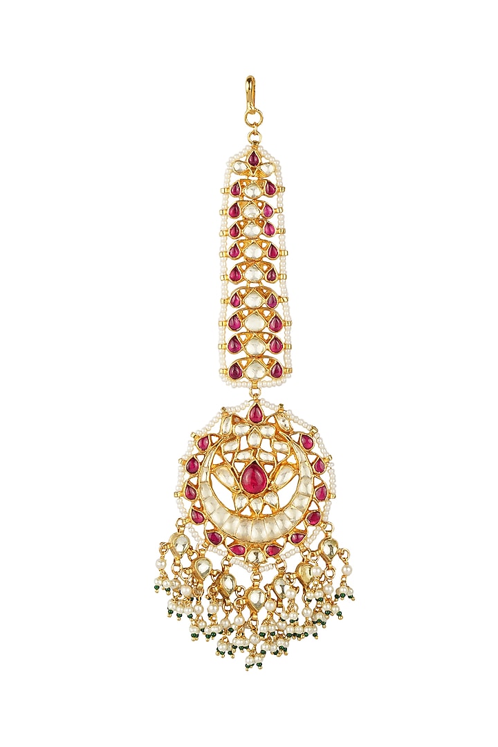 Gold Plated Pearl Drop Maang Tikka by Aura Trends at Pernia's Pop Up Shop