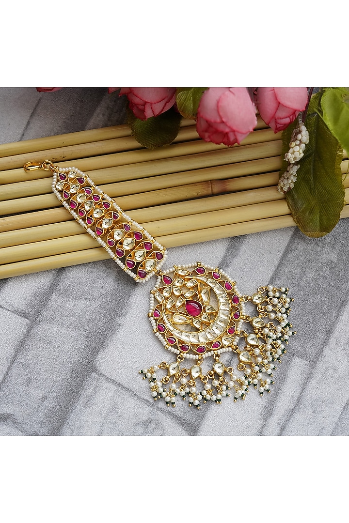 Gold Plated Pearl Drop Maang Tikka by Aura Trends at Pernia's Pop Up Shop