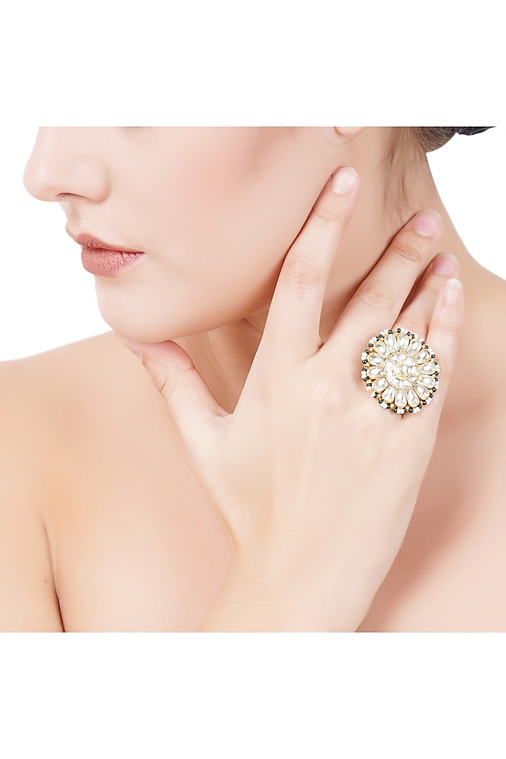 Gold Plated Pearl Drop Ring by Auraa Trends