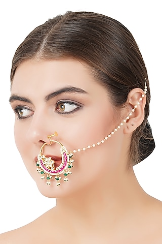 Gold Plated Red Onyx Nath by Aura Trends