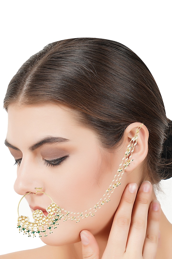 Gold Plated Kundan Nath by Auraa Trends