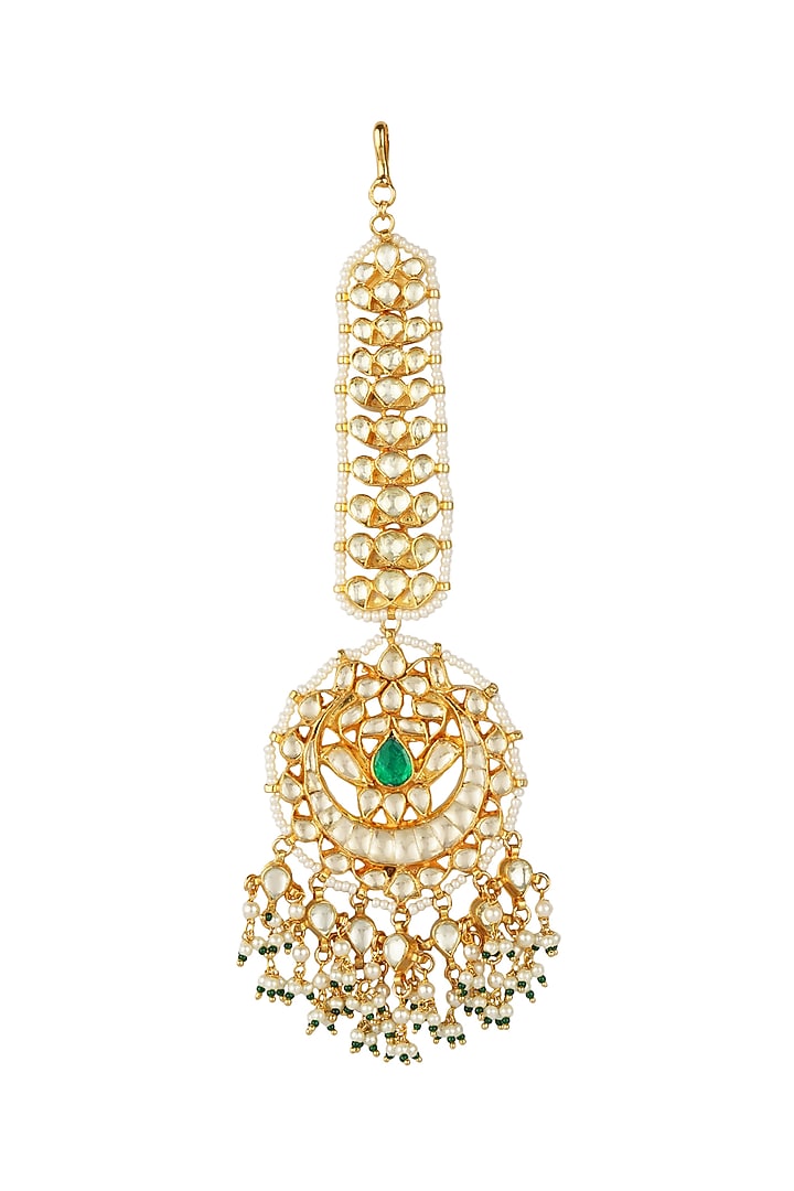 Gold Plated Green Onyx Maang Tikka by Aura Trends at Pernia's Pop Up Shop