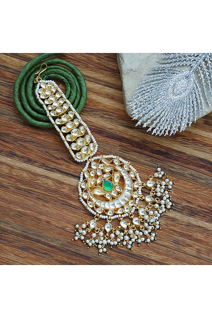 Gold Plated Green Onyx Maang Tikka by Aura Trends at Pernia's Pop Up Shop