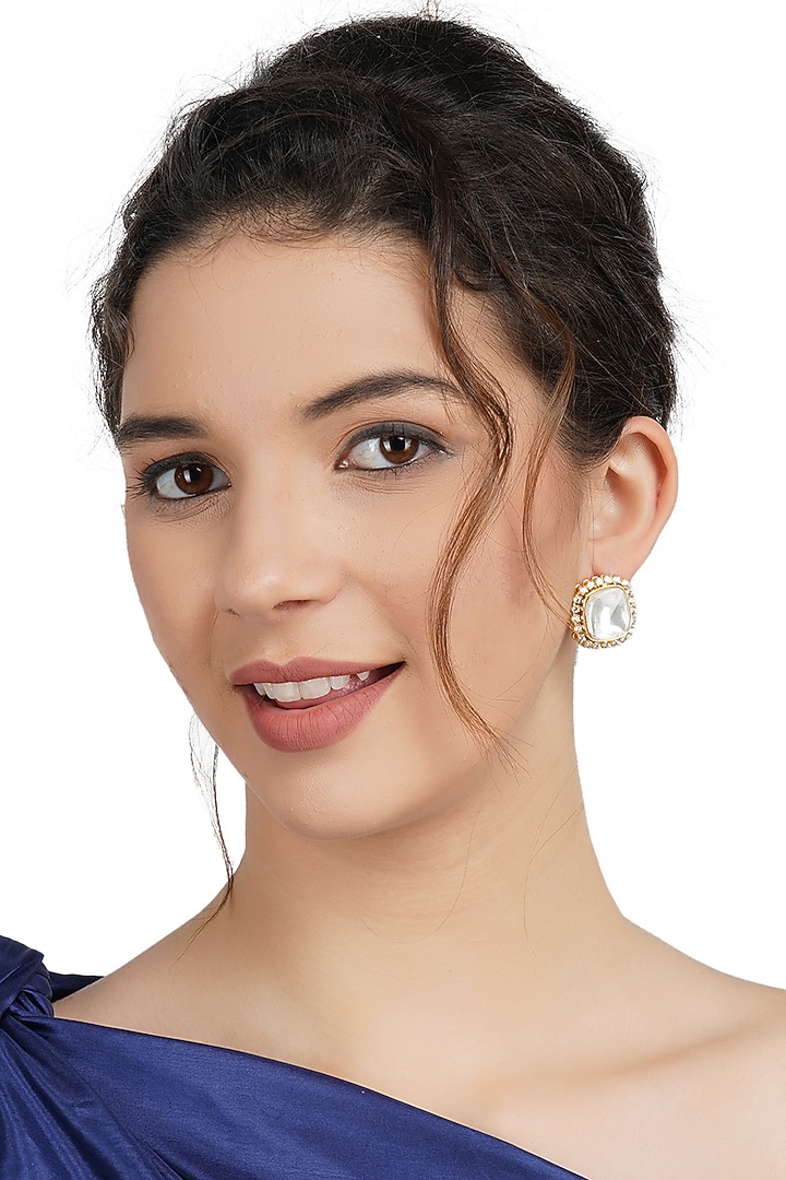 Gold Plated Kundan Polki Stud Earrings by Auraa Trends at Pernia's Pop Up Shop