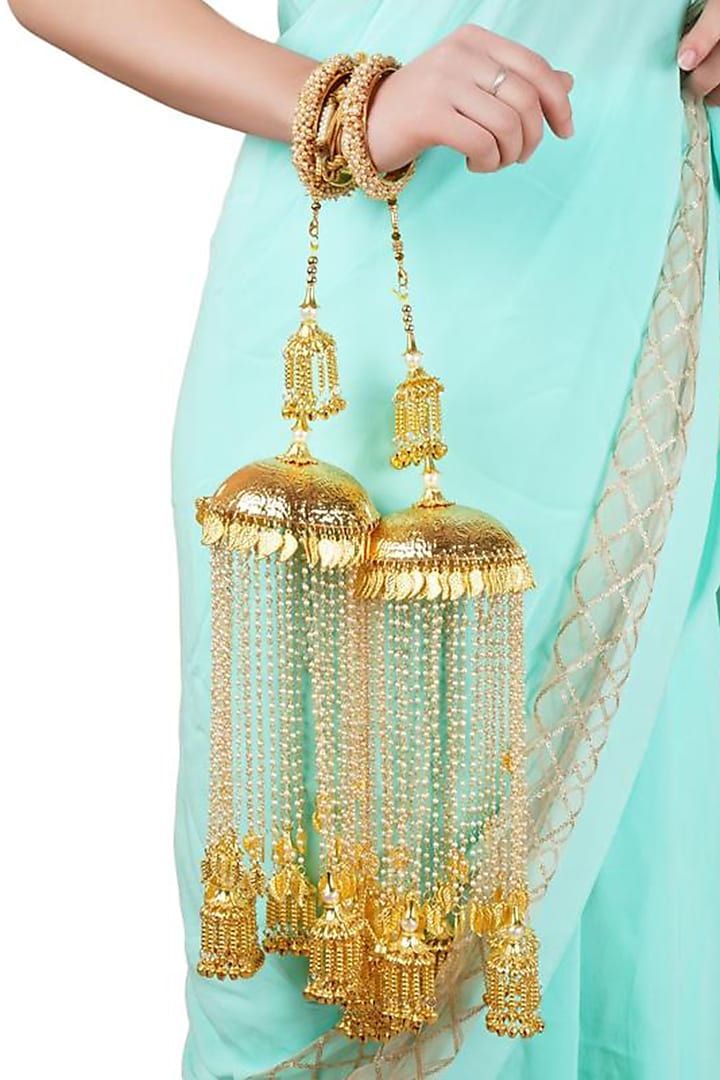 Gold Finish Ghungroo & Pearl Kaleeras by Auraa Trends