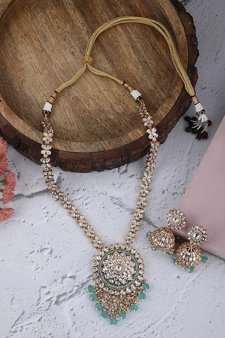 Gold Plated Kundan Polki Necklace Set by Aura Trends at Pernia's Pop Up Shop