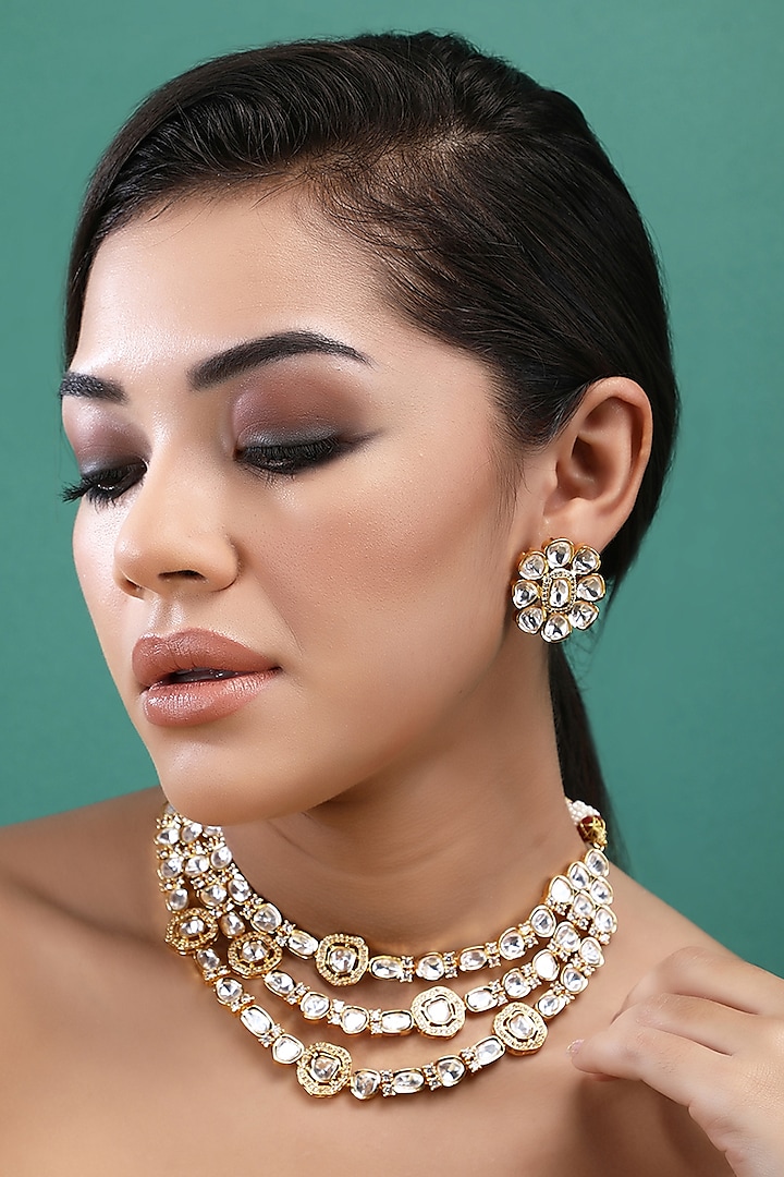 Gold Plated Kundan Polki Necklace Set by Auraa Trends at Pernia's Pop Up Shop