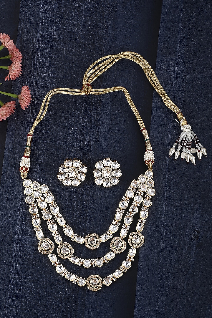 Gold Plated Kundan Polki Necklace Set by Aura Trends at Pernia's Pop Up Shop