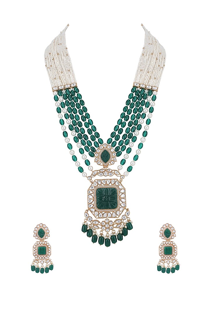 Gold Plated Green Kundan Polki Necklace Set by Aura Trends at Pernia's Pop Up Shop