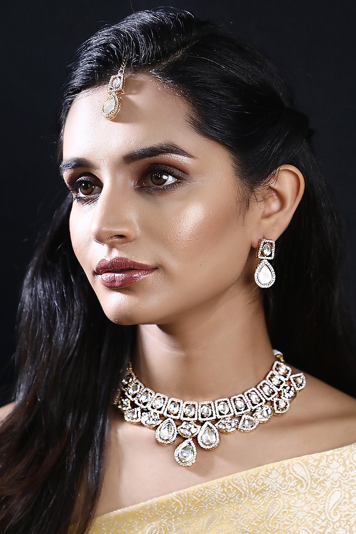 Gold Plated Kundan Polki Necklace Set by Aura Trends at Pernia's Pop Up Shop