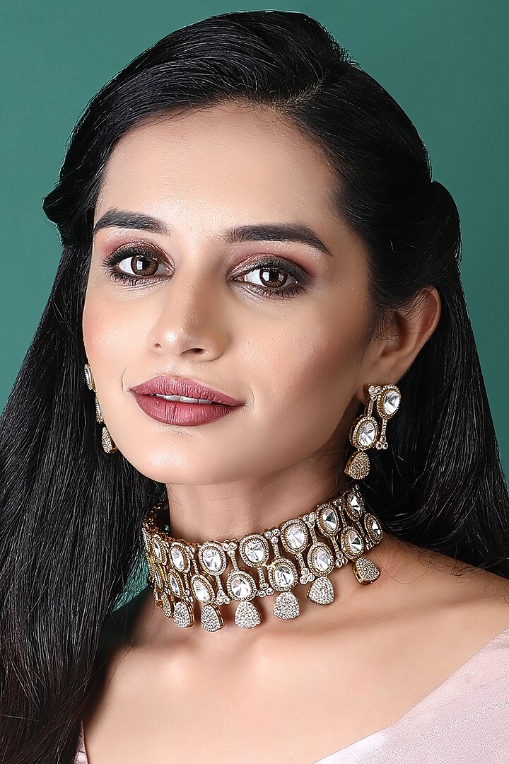 Gold Plated Kundan Polki Necklace Set by Auraa Trends at Pernia's Pop Up Shop