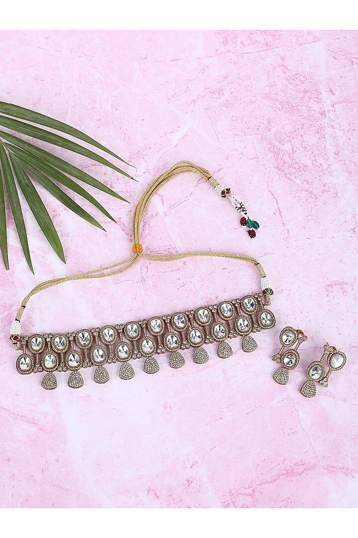 Gold Plated Kundan Polki Necklace Set by Aura Trends at Pernia's Pop Up Shop