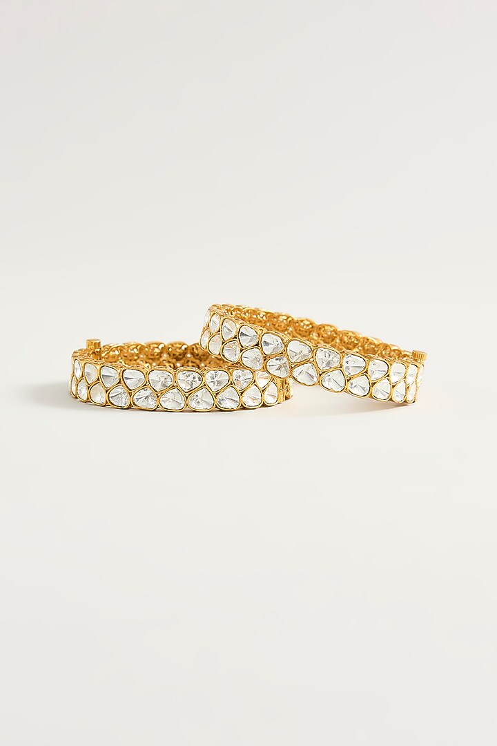Gold Finish Kundan Polki Bangles (Set Of 2) by Aura Trends at Pernia's Pop Up Shop