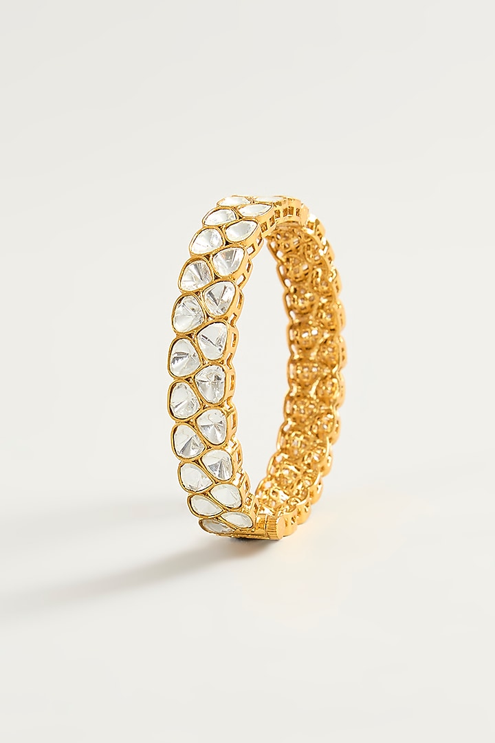 Gold Finish Kundan Polki Bangles (Set Of 2) by Aura Trends at Pernia's Pop Up Shop
