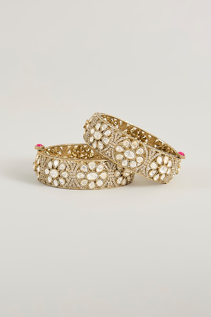 Two Tone Finish Kundan Polki Bangles (Set Of 2) by Aura Trends at Pernia's Pop Up Shop