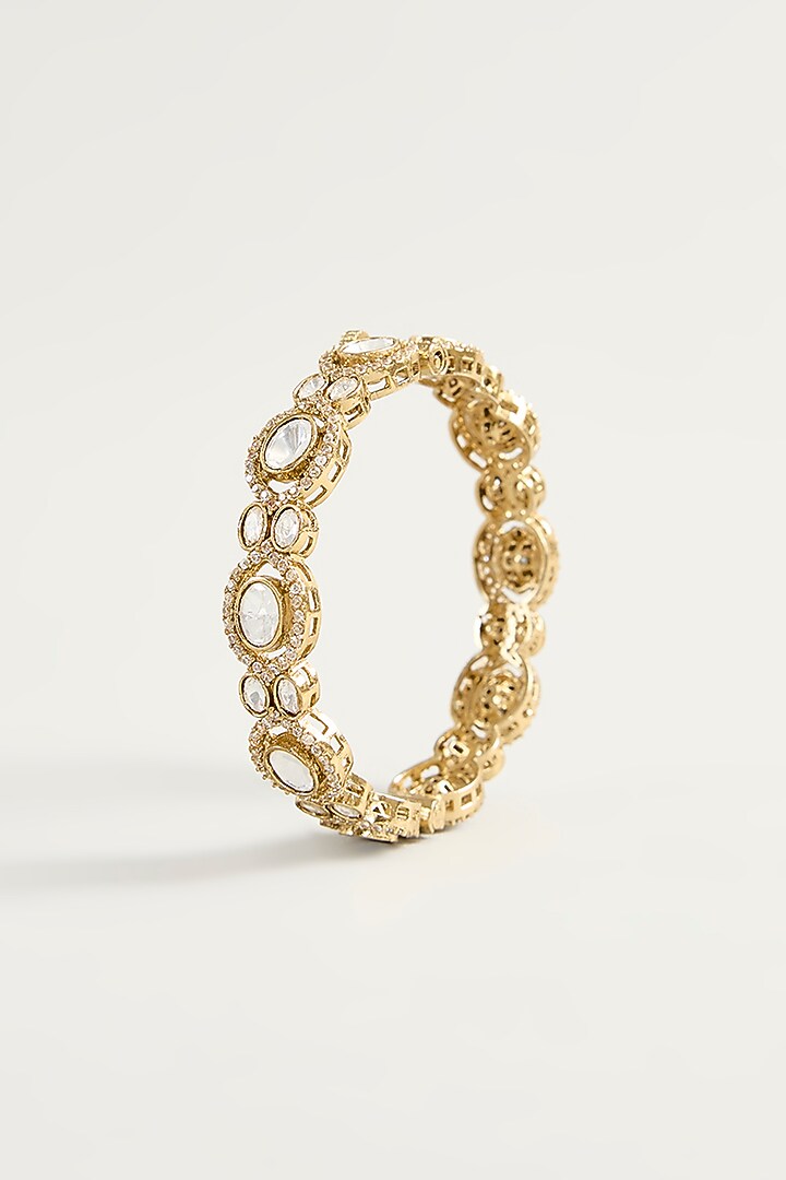 Gold Finish Kundan Polki Bangles (Set Of 2) by Aura Trends at Pernia's Pop Up Shop
