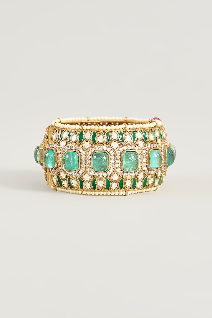 Gold Finish Turquoise Kundan Polki Bangle by Aura Trends at Pernia's Pop Up Shop
