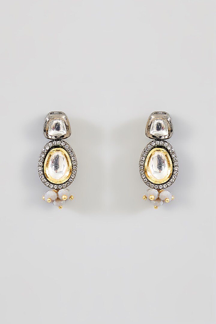 Gold Finish Grey Kundan Polki Necklace Set by Aura Trends at Pernia's Pop Up Shop