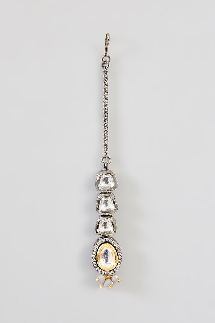 Gold Finish Grey Kundan Polki Necklace Set by Aura Trends at Pernia's Pop Up Shop
