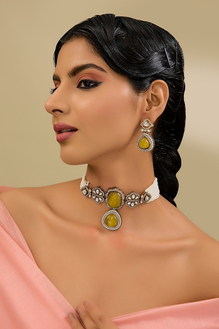 Two Tone Finish Kundan Polki Necklace Set by Auraa Trends at Pernia's Pop Up Shop