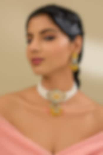 Gold Finish Kundan Polki Necklace Set by Auraa Trends at Pernia's Pop Up Shop