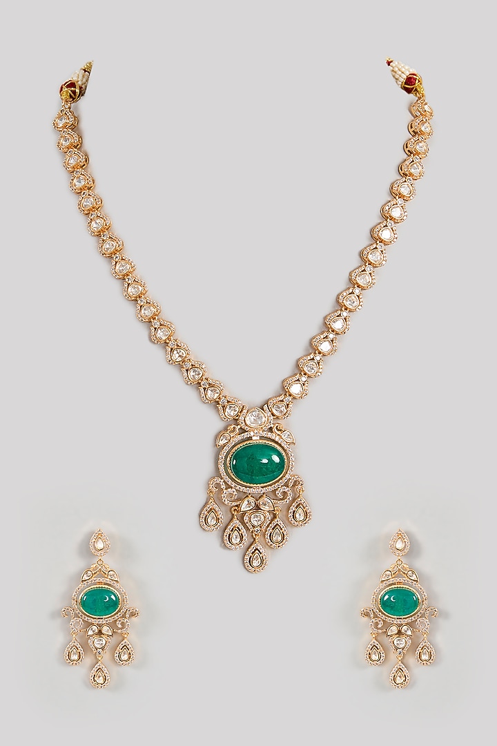 Gold Finish Kundan Polki Necklace Set by Aura Trends at Pernia's Pop Up Shop