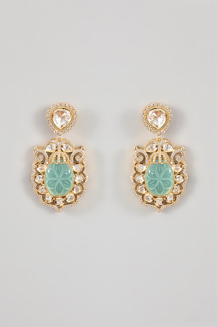 Gold Finish Aqua Kundan Polki Necklace Set by Aura Trends at Pernia's Pop Up Shop