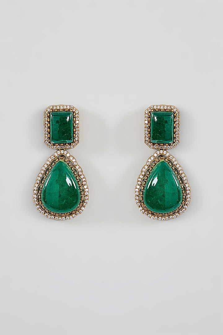 Gold Finish Green Kundan Polki Necklace Set by Aura Trends at Pernia's Pop Up Shop