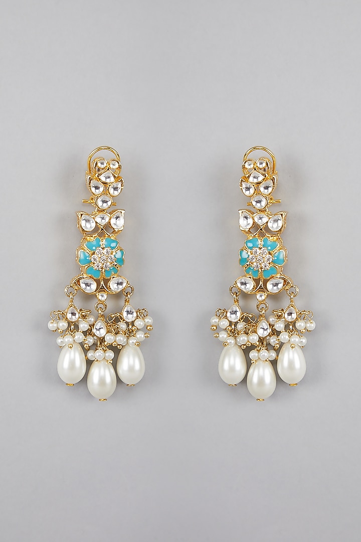Gold Plated Kundan & Blue Stones Necklace Set by Aura Trends at Pernia's Pop Up Shop