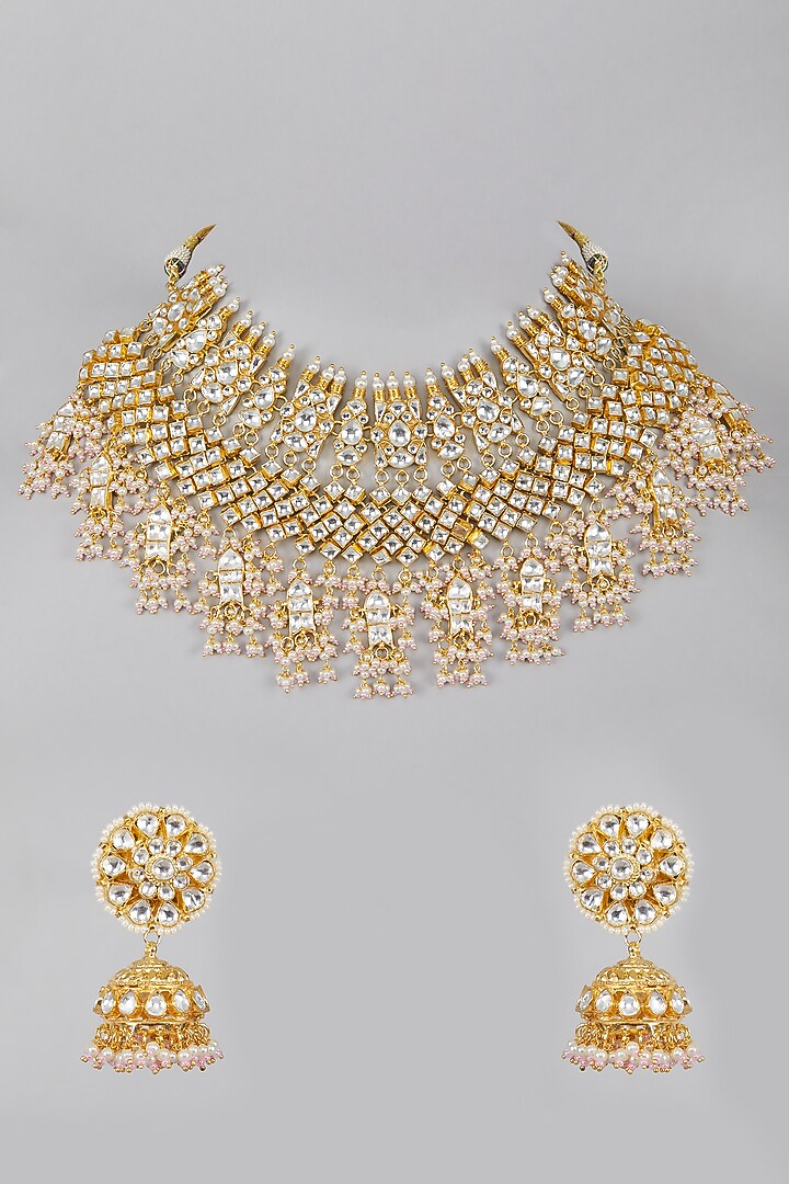 Gold Plated White Stones Kundan Necklace Set by Aura Trends at Pernia's Pop Up Shop