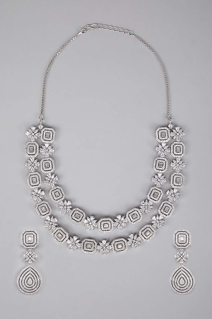 Silver Finish Diamond Necklace Set by Aura Trends at Pernia's Pop Up Shop