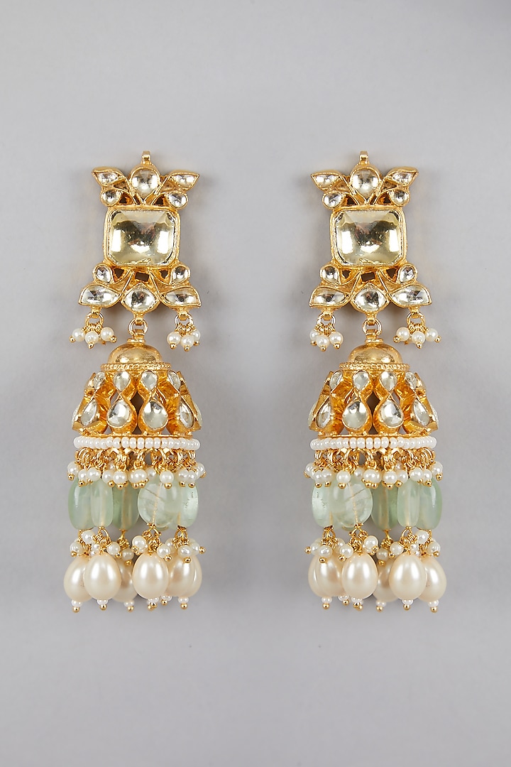 Gold Plated Kundan Sea Green Stones Necklace Set by Aura Trends at Pernia's Pop Up Shop