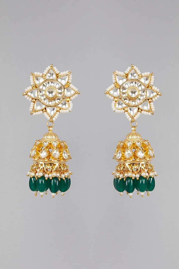 Gold Plated Kundan Green Stones Necklace Set by Aura Trends at Pernia's Pop Up Shop