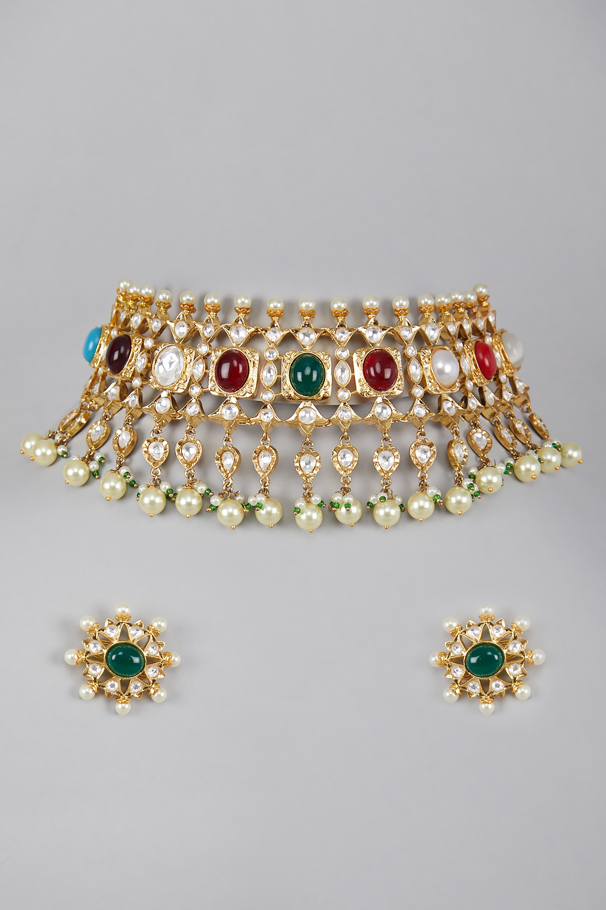 Gold Plated Navratna Necklace Set 