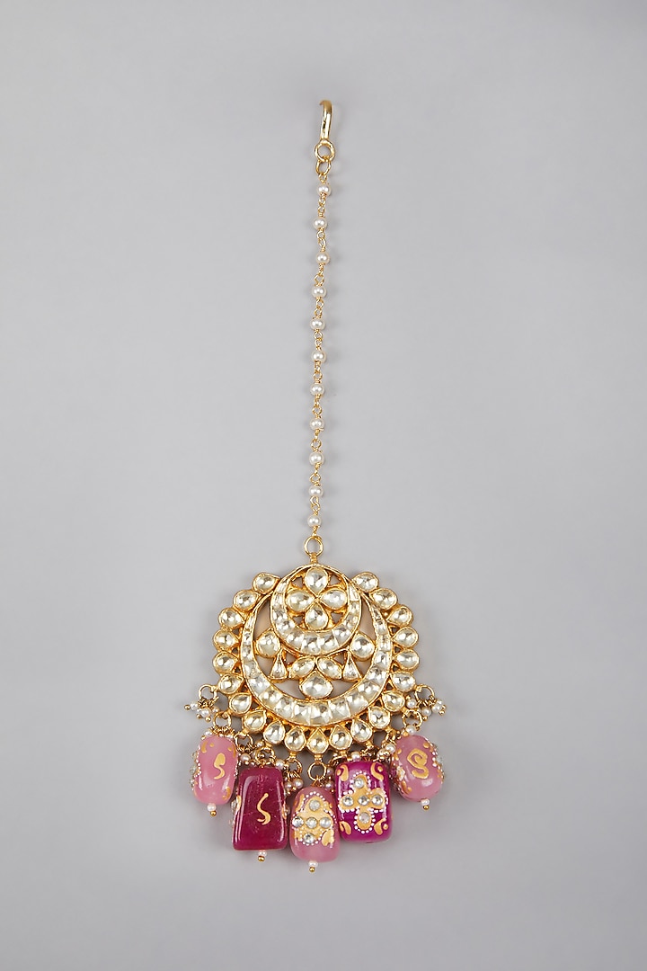 Gold Plated Kundan & Pink Stones Necklace Set by Aura Trends at Pernia's Pop Up Shop