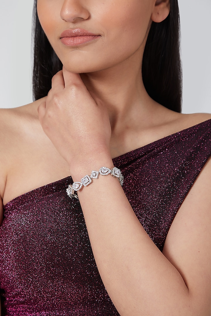 Silver Finish Bracelet With Diamonds by Auraa Trends